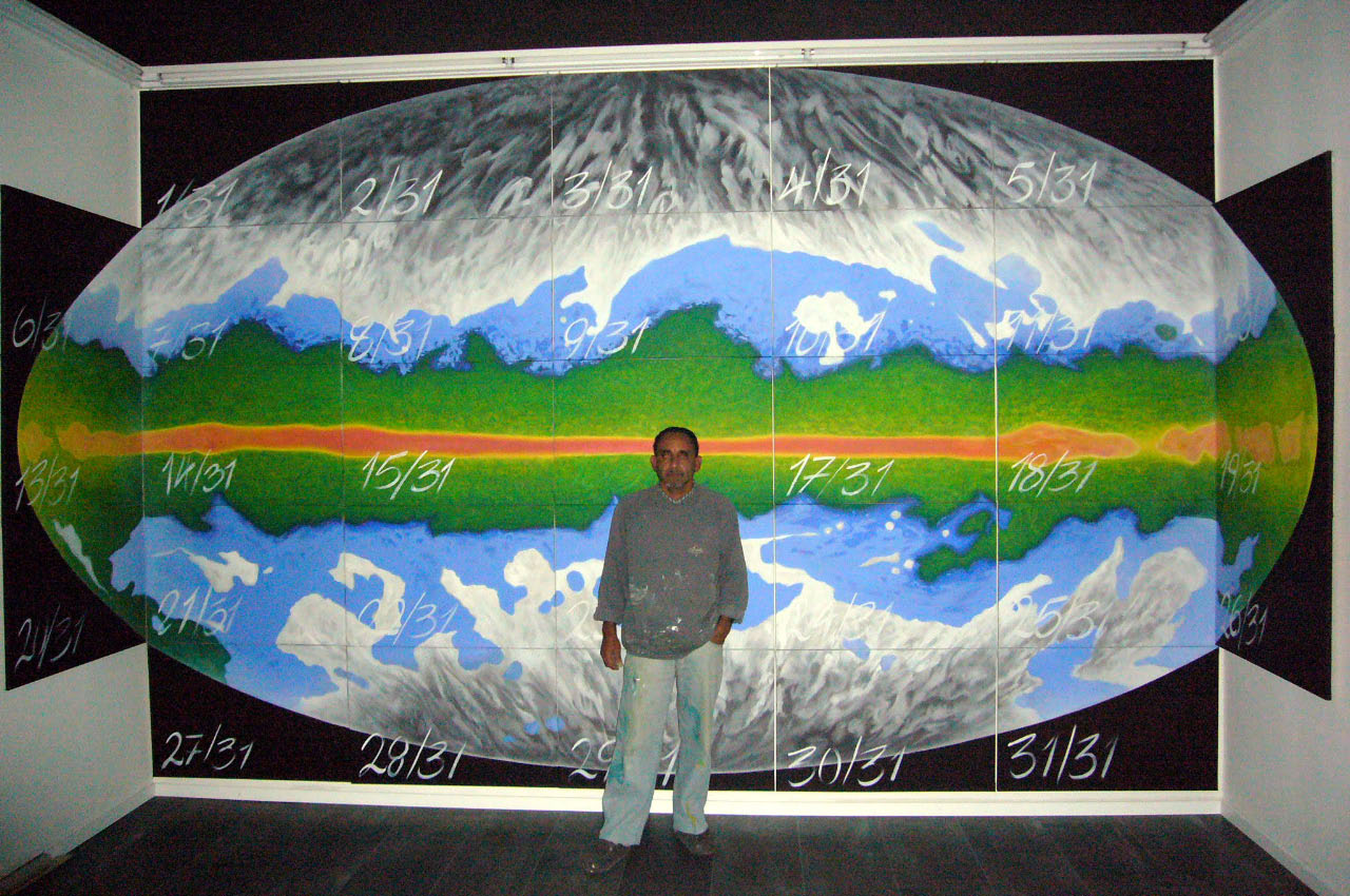aircube project 4 - DANIS MONTERO ORTEGA - ASH Map ( All Sky Hydrogen Map), 31x50cmx70cm, Acryl/Leinen, 2008