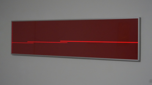 HELLMUT BRUCH - Double progression on the Golden Line - rotes fluoreszierendes acrylglas - 2012 - 34x144x0,3cm